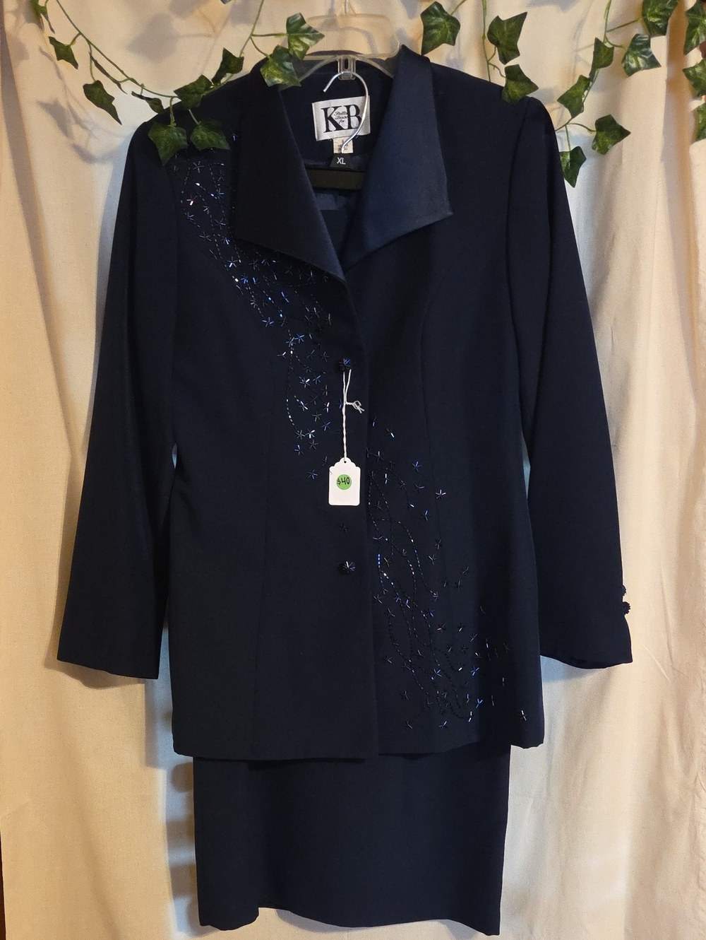 Navy Embellished Women's Blazer & Skirt Set